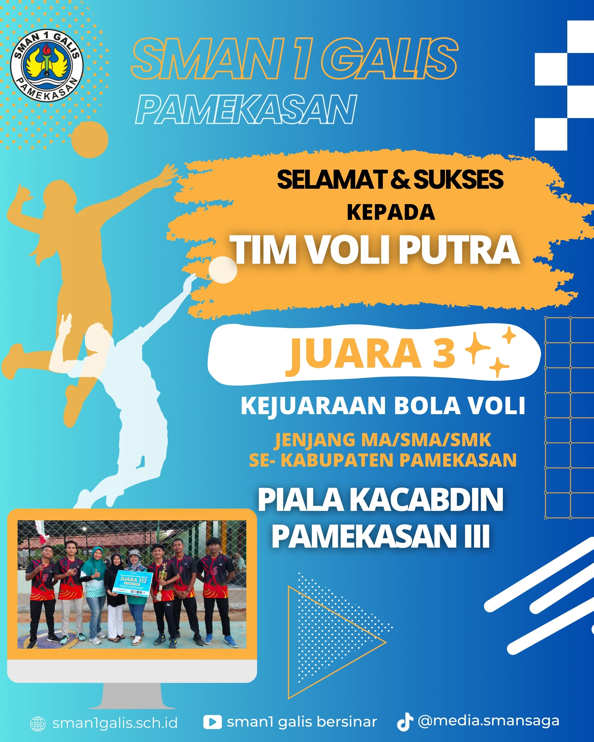 Read more about the article TIM Voly SMANSAGA Raih Juara 3 dalam Ajang Kejuaraan Bola Voly Kacabdin Pamekasan III